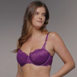 Savage X Fenty Not Sorry Lace Balconette Bra 38DDD, Lightly Padded Purple NEW‎